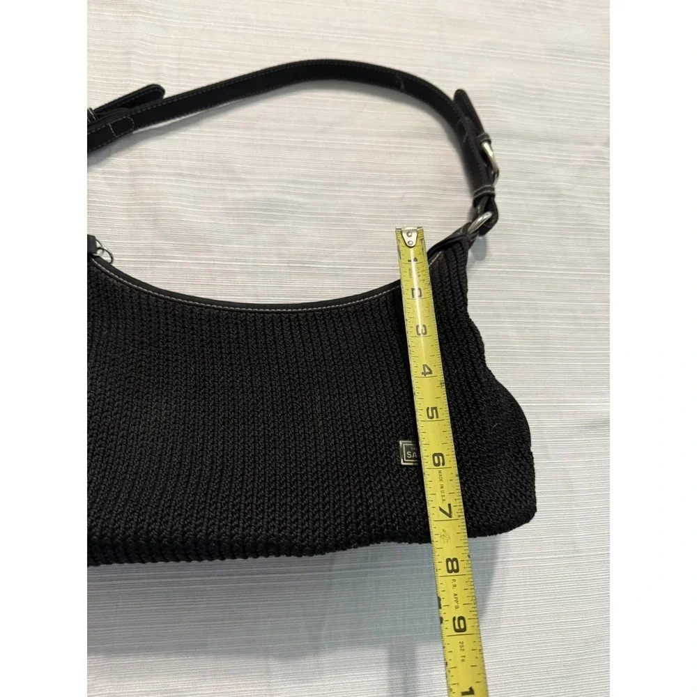 The Sak Black Crochet Shoulder Bag Y2K Hobo Handbag Adjustable Leather Strap